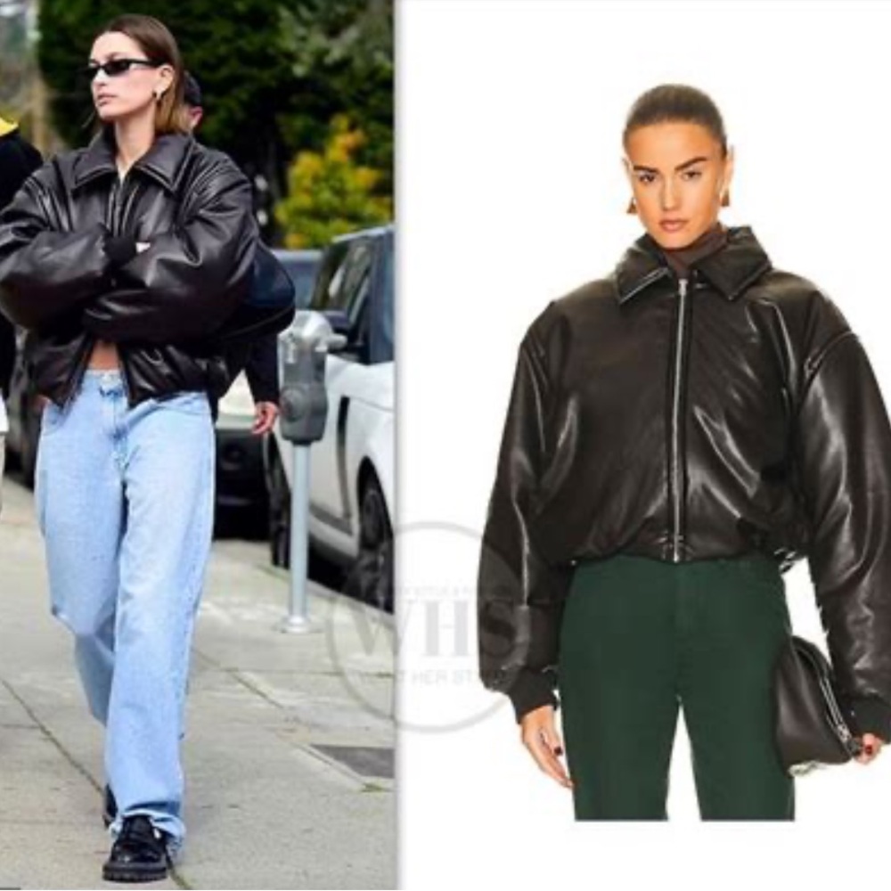 Acne brown bomber puffy jacket